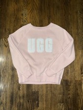 UGG Madeline Sweatshirt Womens Small Ashen Rose Fuzzy Logo Crewneck Sweater picture