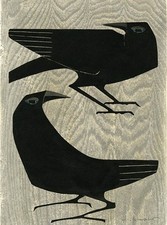 Kunihiro Amano : Two Crows : Japanese Modern Woodblock Bird Print 1929 picture