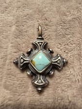 Sterling Silver Native American Turquoise Cross Pendant  picture