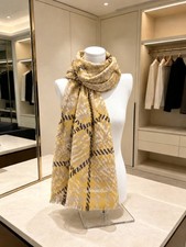DIOR Houndstooth Pattern Scarf Shawl Yellow Beige Wool Blend 35x180cm picture