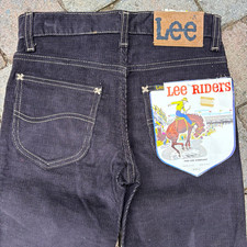 vintage 70s lee riders black corduroy jeans 27x29 talon zip deadstock usa picture