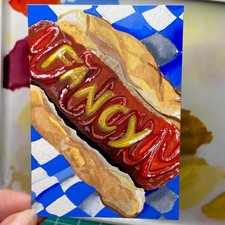 ACEO Fancy Hot Dog Original Painting by Daelian - Bite2Eat #9 picture