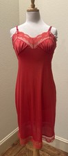 VTG 1950s 60s Red Lace Nylon Sleeveless Slip Dress S 2 4  picture