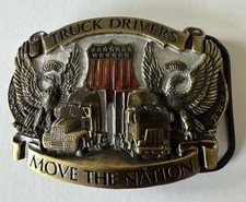 1987 Vtg Great American Belt Buckle Co Truck Drivers Move The Nation USA Made T picture