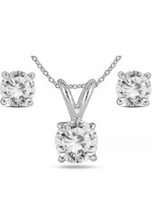 6 CT Round Lab Created Diamond Necklace Stud Earrings Set Solid 14K White Gold picture