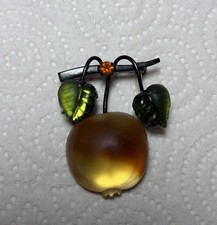 Vintage Signed Austria Frosted Glass Peach/Persimmon Fruit Brooch Pin Forbidden  picture