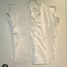 Chico's Women’s White Collared Button Front Short Sleeve Blouse Solid Size 4 picture