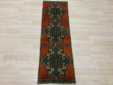 Small Vintage Turkish Wool Rug 1.2 x 3.5 Ft Pink Blue Handwoven Tribal Doormat picture