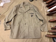 WWII US USMC MARINE P1941 P41 COMBAT FIELD HBT JACKET-LARGE, AT THE FRONT picture