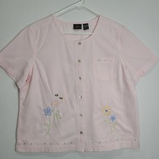 NWT  Vtg Jenny Buchanan Pink Cotton Embroidered Floral Bee Spring Summer Shirt picture