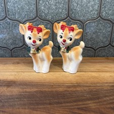 Lefton 7894 Christmas Reindeer Salt & Pepper Shakers Rudolph Japan VINTAGE  picture