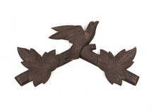 Vintage German Cuckoo Clock Wood Maple Leaf Bird Case trim Topper Part picture