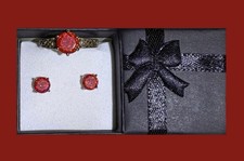 DEAL FINE Gorgeous 925SS Cherry Red Fire Opal Stud Earrings & Ring Size 9 Set picture