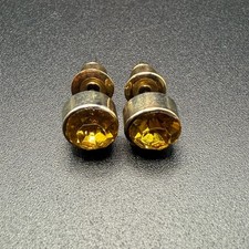 Vintage 8mm Bezel Crystal Stud Earrings Women Yellow Gold Tone Rhinestone picture