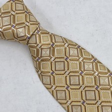 Robert Talbot Tie Best of Class Hand Sewn USA Made 100% Silk Gold Geometric VTG picture