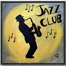 Original 14x14 Contemporary Jazz Club Saxophone Canvas Acrylic Painting picture
