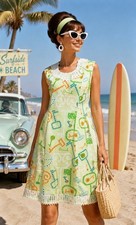 Vintage Shifts Internationale Miami Dress 14 Mod 60s 70s Floral Lace Shift Rare picture