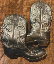 Justin Boots 1409 Black Western Cowboy Boots Embroidered Shaft Men’s US 8.5 picture