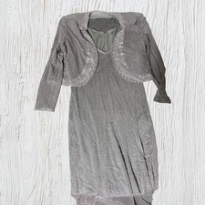 Vintage Damianou Silver Metallic Knit Dress and Bolero Jacket Set - Women’s XL picture