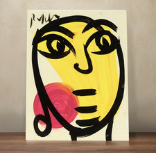 Peter Keil Abstract Portrait Painting Signed Acrylic Canvas 8x10 Modern Art picture