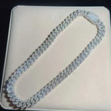 VVS1 12MM Cuban Link Chain Real Moissanite 925 Sterling Silver PASS TESTER picture