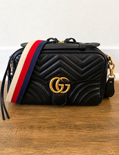Gucci GG Marmont Black Chevron Quilted Crossbody Zip Gold Hardware Multicolor picture