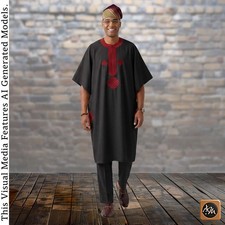 Nigerian Dashiki Kaftan Set For Men, Custom Tailored Yoruba Two Piece Outfit picture