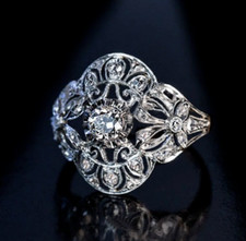 Antique Filigree Design French Cut Lab Created Diamonds 925 Silver Gifted Ring picture