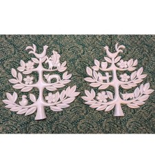 Vintage Homco 1963 Tree of Life Wall Plaques Pair White Folk Art Birds 4770 A B picture