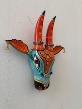 Handpainted Wooden Nandi Cow Head Indian Ethnic wall hanging Wall Decor- 15 inch picture