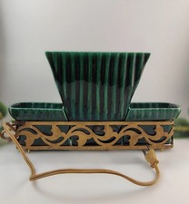 VTG 1950's Miramar of California Ceramic TV Lamp Planter-MCM Brass Filigree Base picture