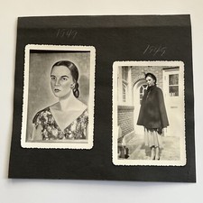 Vintage B&W Snapshot Photograph Beautiful Woman & Her Art Portrait 1940s picture