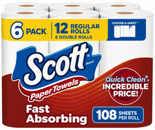 Scott Paper Towels, Choose-A-Sheet, 6 Double Rolls = 12 Regular Rolls (108 Sheet picture