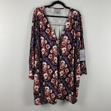 Catherines Dream Drape Zip V-Neck Top Size 4X Tunic Black Floral Stretch picture