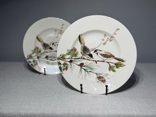 Lenox Winter Song NEW 9.5” Dinner Plates Set of 2 Birds Pinecones NOS Unused picture
