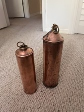 Set 2 Antique Vintage Copper Brass Hot Water Bottle Carriage Foot Bed Warmer picture