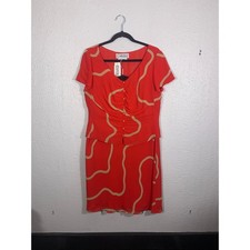 Carlisle Vintage 10 Red 100% Silk Skirt Set Abstract Button Top Midi Skirt NWT picture