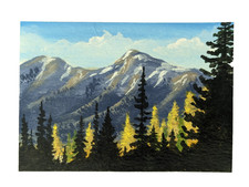 Original ACEO A painting by Joan Hutson, Mountain Peaks, Fall Color (Aspens) picture