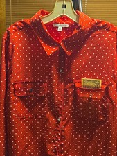 NOTATIONS XL L/S Red Polka Dot Button Front 2 Chest Pockets Blouse EUC picture