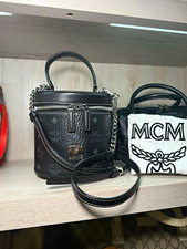 MCM Black Monogram Mini Cylinder Zip Crossbody Top Handle Silver Hardware picture