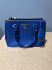 Prada Small Galleria Saffiano Leather Bag Blue Double Zip Tote W/ Strap Dustbag picture