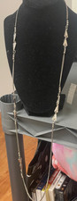 Vintage Silver tone Unusual Link Necklace 48” long layered tribal triangles picture