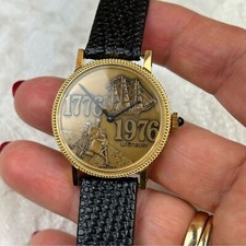 RARE Men's Vintage 1776 1976 BICENTENIAL WITTNAUER COIN BASE 8KT GOLD WATCH picture