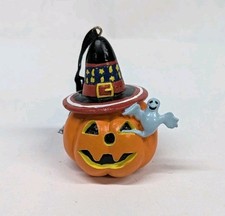 Mary Engelbreit Halloween Ornament Pumpkin W/ Hat & Gray Ghost  picture