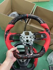 Black forged carbon fiber red leather steering wheel for for 15 -17 Ford Mustang picture