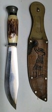 VTG TRAMONTINA BOWIE HUNTING KNIFE WITH SHEATH, INOX-STAINLESS-BRASIL, FAUX STAG picture