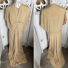 Vintage Antique 1920’s Flapper Dress Drop Draping Waist Button Accent XL Tan picture