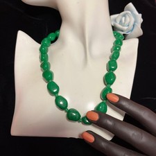 Vintage Green Natural Stone Necklace 42cm Silver Clasp, Pre-owned picture
