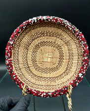 African Tonga Basket, beaded rim. Authentic Beaded Binga Basket.  picture
