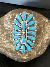 Stabilized Kingman Turquoise Navajo Sterling Silver Cluster Ring Size 6.5 20032 picture